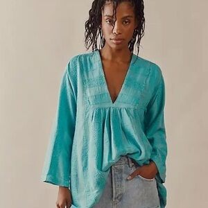 Free People Women’s Kaftan Tunic Blue L ENDLESS SUMMER Feels Like Sunshine NWOT